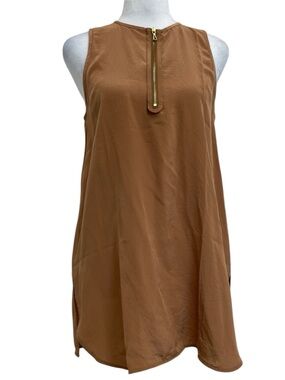 Vince 100% Silk Light Brown Zip Front Tunic Tank Top